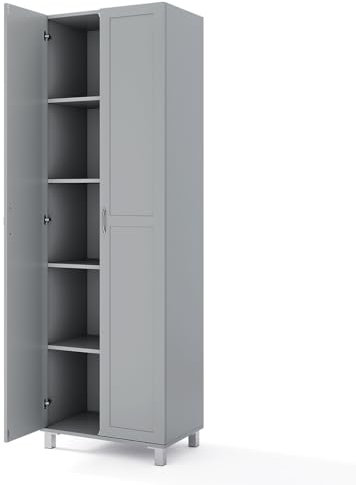 GiantexUK 187cm Tall Kitchen Cupboard, 2 Doors Freestanding Storage Cabinet with Adjustable Shelf & Raised Legs, Wooden Pantry Sideboard Unit for Hallway Dining Living Room (Grey)