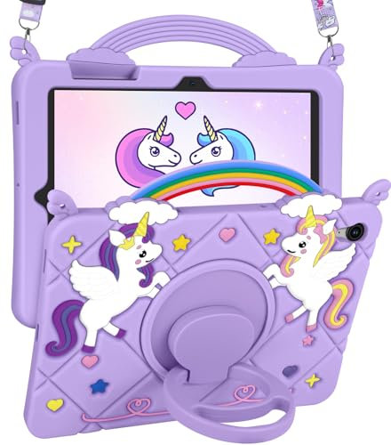 Uppuppy Custodia per Samsung Galaxy Tab S9 FE 5G 10.9 pollici - Cute Girls Kawaii Cover Girly 3D Cartoon Teen con supporto rotante e cinturino viola morbido silicone per Samsung S9 FE Tablet Custodie