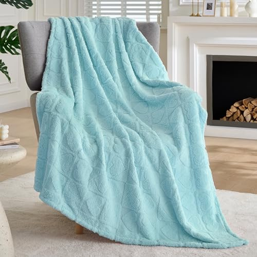 Joiedomi Kuscheldecke für Sofa, 127x152cm, Weiche Blaues Schachbrettherz Fleece-Decke, Geschenk für Frauen, Mütter und Mädchen, Weiche Wolldecke Warme Flanelldecke als Tagesdecke