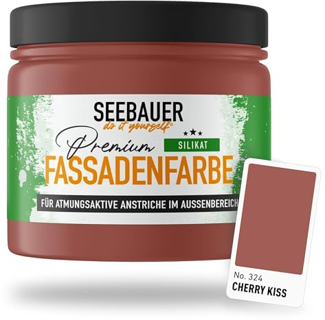 SEEBAUER diy Silikat-Fassadenfarbe Rot 300ML für Außen (No. 324 Cherry Kiss) Atmungsaktive Mineralfarbe für Fassaden - Geeignet für Putz, Mauerwerk und Beton