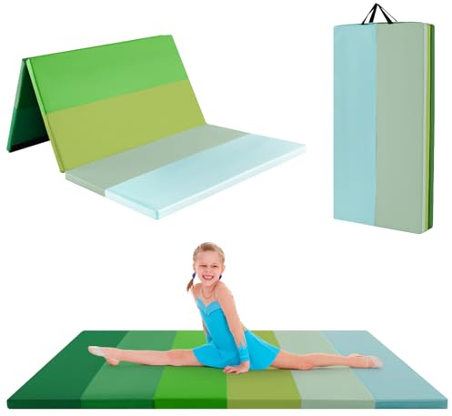 COSTWAY Tappetino da Ginnastica Pieghevole, Tappetino Portatile e Leggero con Maniglie, Tappetino per Yoga e Allenamenti per Stretching e Capriole da Casa e Palestra