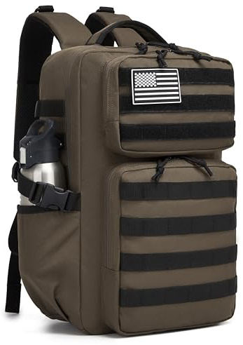 Militärischer taktischer Rucksack für Herren, wasserdicht, Tagesrucksack, 3-Tage-Assault Pack, Molle-Tasche mit Wasserflaschenhalter (Kaffee, 25 l)