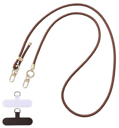 XFSRG Handy Umhängeband Universal Lanyard Geflochten mit Gold Zubehör Handykette Trageband Smartphone Umhängeband mit Befestigungspads für iPhone Samsung Huawei (K4720 Braun)
