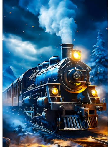 QQYRHN 5D Dampfzug Diamond Painting Kit für Erwachsene Anfänger Nachthimmel Diamant Kunst Kits Vollständiges DIY Oldtimerzug Diamantstickerei-Set Perfekt zur Entspannung und Dekor 30x40 cm