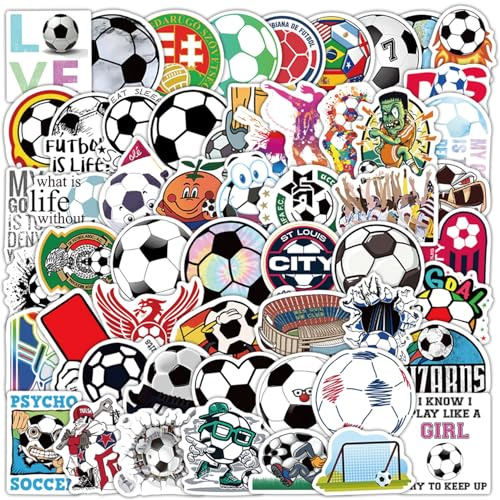 Canollo 60 Stück Fussball Sticker, Fußball Aufkleber Set, Wasserfeste Stickers, Fussball Aufkleber, für Laptop, Mobiltelefone, Koffer, Snowboards etc, Fußball Geschenke für Jungen und Mädchen