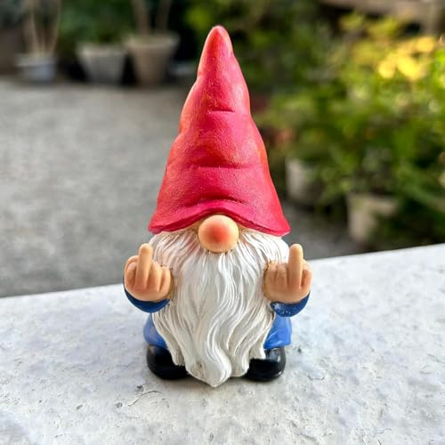 Nain de Jardin Humoristique Résine 3,5 Pouces Figurine Gnome Farceur | Décoration pour Jardin Pelouse Bureau Salon Ornement Original Idée Cadeau Anniversaire Résistant à la Décoloration
