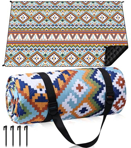 Gucass Boho Picknickdecke 200x300cm, Wasserdicht Stranddecke Sandfrei Strandmatte mit Tragegurt & 4X Heringe, Tragbare Waschbar XXL Campingdecke, Outdoor Picnic Blanket für Park Beach Wandern