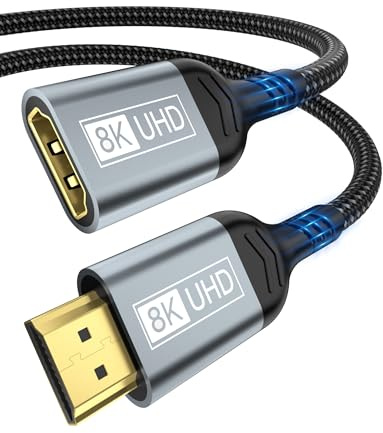 familaha Rallonge HDMI 0,5M Câble, Cable HDMI 2.1 Mâle vers Femelle, Câble d'extension HDMI 8K@60Hz 4K@144Hz 48Gbps UHD eARC HDCP 2.3 compatible avec TV Stick Roku Xbox PS5 PS4 HDTV Laptop