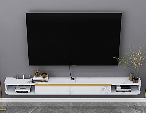 TYLDBNF Meuble TV Flottant, Meuble TV Suspendu en Bois avec Trou de Fil avec 2 Rangements Ouverts, pour Salon, Salle de Divertissement, Bureau/Blanc/140 Cm