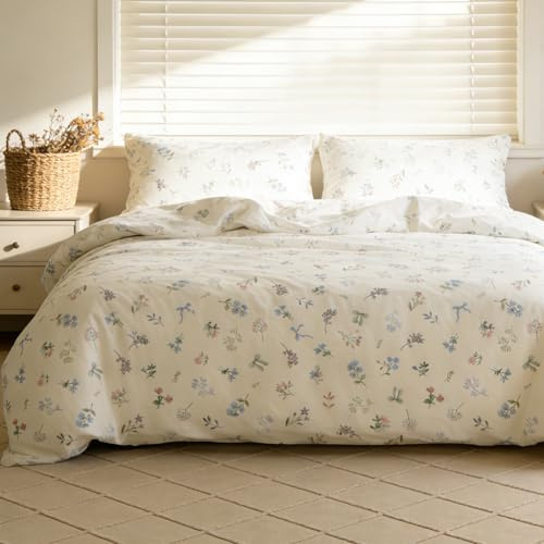 AShanlan Bettwäsche 135x200 Pflanzenmuster Bettbezug Kissenbezug 80x80 cm | ÖKO-TEX Bettwäsche-Sets, Weich Microfaser, Blau Weiß Blumen Bettwäsche mit Reißverschluss