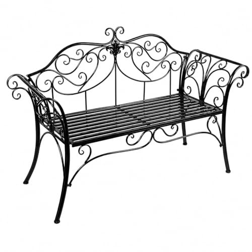 Hyner Retro-Gartenbank aus Metall – 2-Sitzer mit gebogenem Design, Rücken- und Armlehnen – Outdoor-Freizeitbank für Garten, Terrasse, Park, Veranda & Hof – einfache Montage, belastbar bis 250 kg