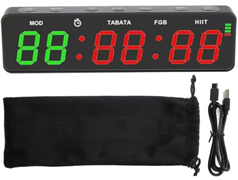 Temporizador de Gimnasio, portátil, magnético, Recargable, intervalo de Entrenamiento, Fitness, Temporizador Digital, cronómetro con Cable de Carga para Gimnasio, hogar, Garaje,