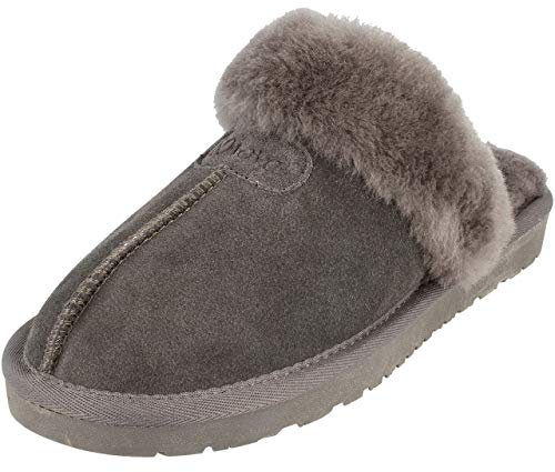 BOnova Helsinki Hausschuhe Damen Lammfell in 5 Farben und in den Größen 35-43. Kuschelig und unglaublich bequem. Grau Größe 37