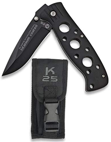 K25 K25-10876 - Navaja Supervivencia.C/Funda.Hoja:9 cm - Herramienta para Caza, Pesca, Camping, Outdoor, Supervivencia y Bushcraft