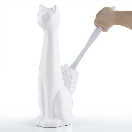 Allure Home Creations Ceramic Cat Bowl Toilet Brush and Holder