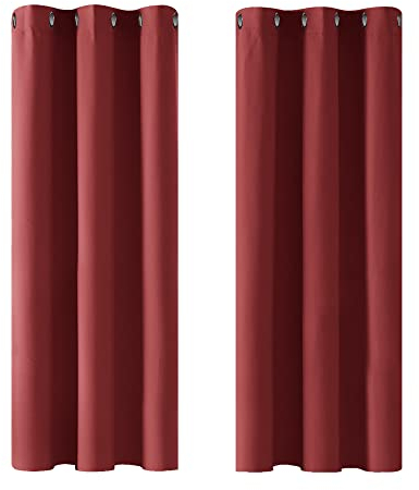 Deconovo Verdunkelungsvorhänge, wärmedämmend, kältebeständig, Vorhänge für Mädchenzimmer, modernes Design mit Ösen, 107 x 160 cm (Breite x Höhe), Rot, 2 Stück