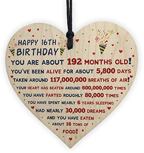 RED OCEAN 16th Birthday Gift For Daughter Son 16th Birthday Facts Wooden Heart Keepsake Gift