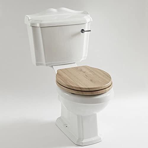 Milano Legend Traditional White Ceramic Close Coupled Toilet WC Pan and Walnut Effect Seat