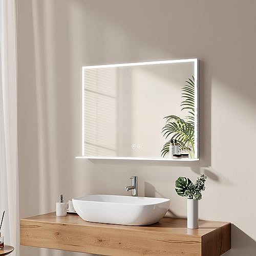 EMKE LED Badspiegel 80x60cm Badspiegel mit Beleuchtung kaltweiß Lichtspiegel Badezimmerspiegel Wandspiegel mit Touchschalter + beschlagfrei IP44 energiesparend