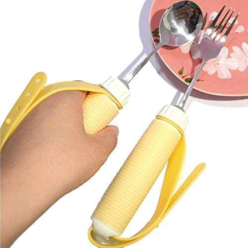 GHzzY Kit de Cuchara y Tenedor Giratorio de 360 ° - Cubiertos curvos para Ancianos, Artritis, derrame Cerebral y Agarre débil - Utensilio para Comer adaptativo (Paquete de 2)