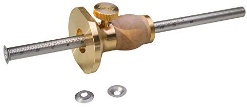 Wheel Marking Gauge Kit with 2 Extra Cutter Wheels, Anti Roll Brass Head with Hornbeam Wood Holder, Metric and Imperial Micro Adjuster Ruler, Woodworking Tools Scriber for Woodwork