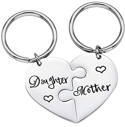 YSSMAO Porte-clés de Coeur brisé en Acier Inoxydable pour Maman mère Fille Keychain Ensemble Keyring Mama, Mini Maman Mini Cadeau de la fête des mères,Mother
