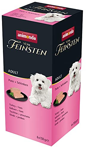 animonda vom Feinsten Hundefutter nass mit Pute + Schinken (6 x 150g), getreidefreies Hundefutter ohne Zucker, mit frischen, fleischigen Zutaten