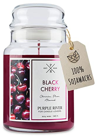 Purple River Große Duftkerze im Glas mit Deckel | Black Cherry | Duftkerze Kirsche | Kerzen lange Brenndauer | Sojawachskerze | Raumduft für Zuhause