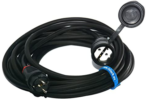 Hilark Cable Tech de extensión (Exterior) H07RN-F 3g2,5 mm (3x2,5 mm) Enchufe y Toma de Corriente Shuko 25311-s, Color Negro (15 Metro, Negro)