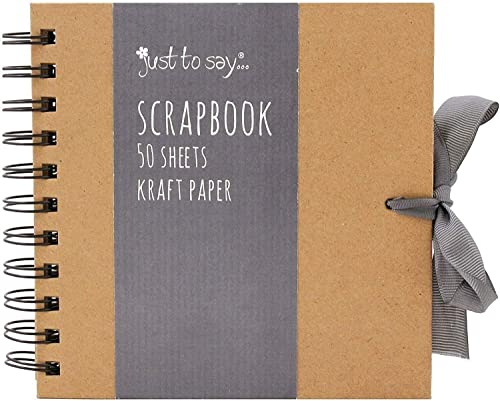 Sixstore Kraft Small/Medium/Large Square Scrapbook- Quality Kraft Paper Scrapbook with Ribbon (Brown, Medium 20cm x 20cm - 50 Sheets)