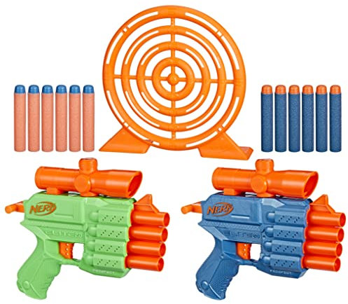 NERF Elite 2.0 Face Off Zielscheiben-Set, inkl. 2 Dart-Blastern & Zielscheibe & 12 Elite-Darts, Spielzeug-Schaumstoff-Blaster für Outdoor-Spiele für Kinder