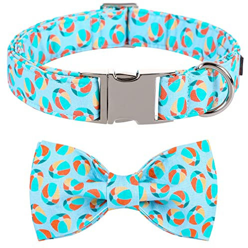 Lionet Paws Dog Collar with Bowtie, Durable Adjustable and Comfortable Cotton Collar for Medium Dogs, Neck 34-55cm