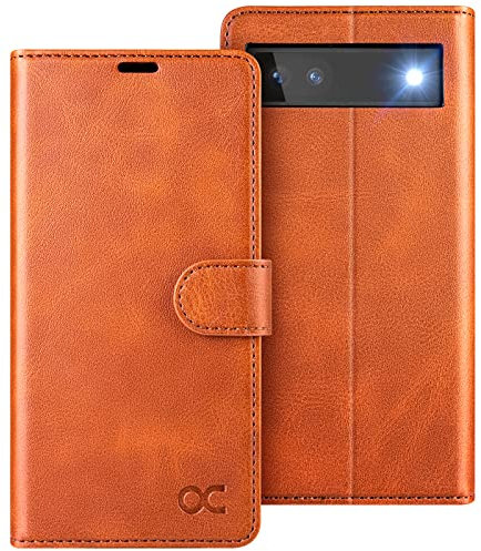 OCASE für Google Pixel 6A Hülle, Premium PU Leder Handyhülle Klapphülle [Kartenhalter] [Standfunktion] RFID Schutzhülle Stoßfeste Lederhülle für Google 6A 5G 6,1 Zoll 2022, Braun