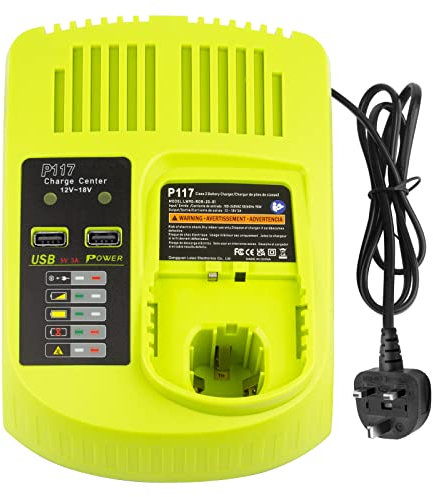 LabTEC P117 Dual Port Battery Charger Replacement for Ryobi 12V-18V One Plus Series, Li-Ion NI-Cd NI-MH Battery Charger for Ryobi BPL-1815 P102 P103 P104 P105 P106 P107 P108 P109 P122