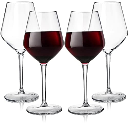Dicunoy 4 Stück Weingläser Kunststoff, Unzerbrechlich Rot-Weingläser, 420ml Tritan Weingläser für DraußenHartplastikbecher Glaswaren, Wiederverwendbar, BPA-frei,Dpülmaschinenfest