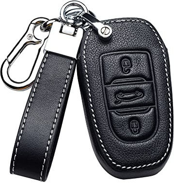 HIBEYO Smartkey Étui de Protection pour clé de Voiture en Cuir pour Peugeot 301 308 508 3008 5008 Coque de Protection pour Citroën C4L C3 DS3 pour Opel Grandland X télécommandes Porte-clés A Noir