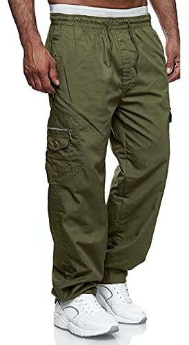 Jolicloth Cargohose Herren Baumwolle Outdoor Arbeitshosen Männer Lange Baggy Hose Casual Freizeithose Pants Grün L