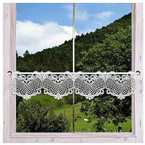 Klassische Feenhaus-Spitzengardine Alina Plauener Spitze weiß Moderne Schiebengardine mit Ornamenten 17 x 55 cm