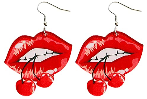 Caritierily Echt ene Ohrringe Damen Valentinstag Frauen Ohrringe Sexy Rote Lippen Weinflasche Lippenstift High Heels Acryl Ohrringe Für Mädchen Party