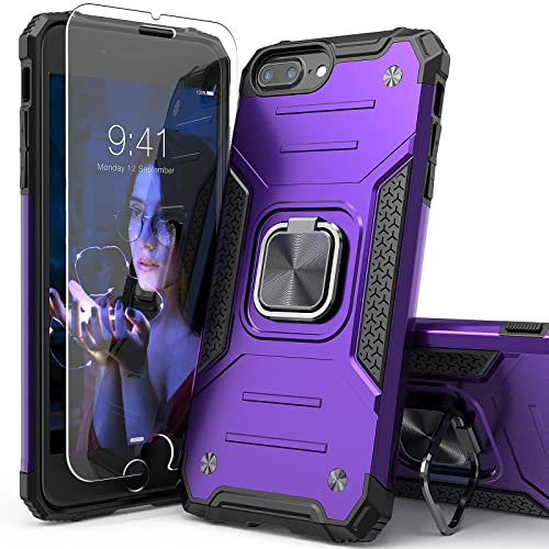 IDYStar for iPhone 8 Plus Case, Shock Absorption Drop Test Cover with Car Mount, Kickstand, Lightweight Protective Phone Case - Purple
