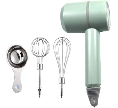 Batteur à main, mélangeur électrique portable sans fil, rechargeable par USB à 3 vitesses, avec deux fouets et séparateur d'œufs pour beurre, crème, cuisine et cuisine (vert)