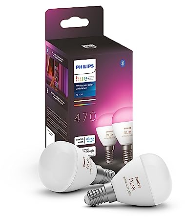 Philips Hue White Ambiance & Color E14 Luster LED Lampe, dimmbar, bis zu 16 Mio. Farben, steuerbar via App, kompatibel mit Amazon Alexa (Echo, Echo Dot), 2er Pack