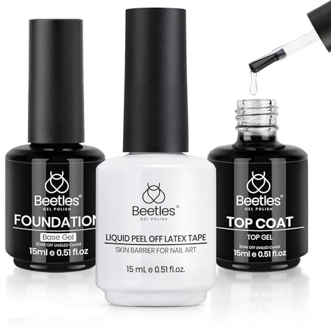 Beetles No Wipe Gel Top Coat & Base Coat Liquid Latex Set 3 Pcs 15ml