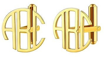 Richsteel Initiale Manschettenknöpfe Persönliche Krawattenklammern mit Initiale Monogramm Rund Gold