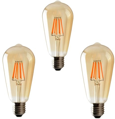 LEDSone 3‑Pack LED Edison Bulb ST64, 4W E27 2700K Warm White, Vintage Amber Glass, Dimmable LED Filament, Antique Retro Style Light, 240V, 40W Equivalent for Pendant, Café, Bar, Home Décor