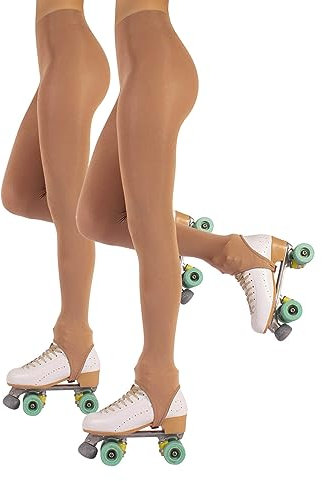 CALZITALY PACK 1 ou 2 PAIRES - Collants Femme Etriers de Patinage Artistique et Roller sans Pied | Noir, Naturel, Caramel | S, M, L | 70 DEN | Fabriqué en Italie (M, 2 X NATUREL)
