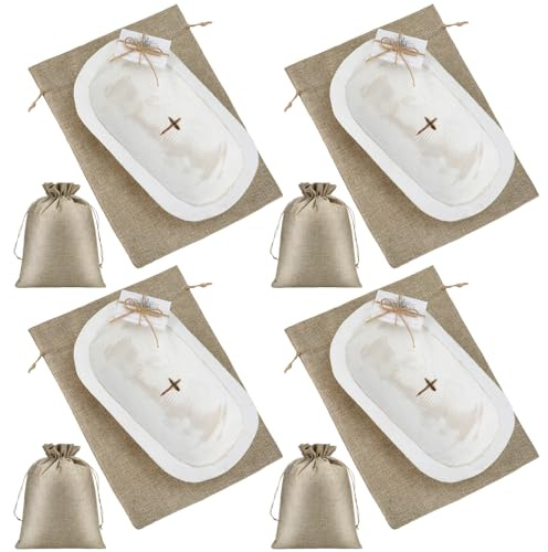 Eaasty 4 Sets Prayer Wooden Bowl with Cross, 10 Blessing Cards, White