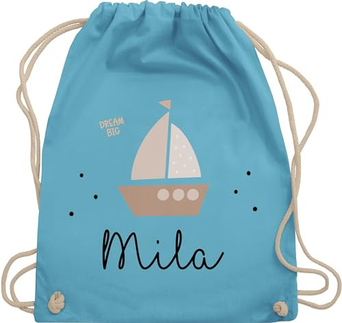 Turnbeutel Rucksack - Süßes Segelboot Boot Segler - Unisize - Hellblau - segler-geschenk bag und name stoff