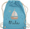 Turnbeutel Rucksack - Süßes Segelboot Boot Segler - Unisize - Hellblau - segler-geschenk bag und name stoff