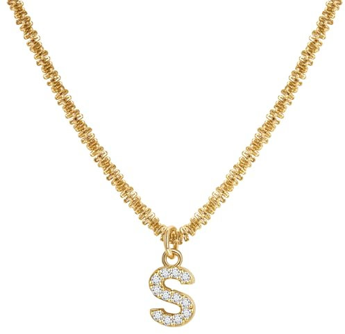 Joo&Rind Halskette Damen Gold, Kette mit Buchstaben Anhänger Helle Französische Halsketten mit Diamanten 18 Vergoldete Ketten Hypoallergene Schmuck Damen Geschenke für Frauen